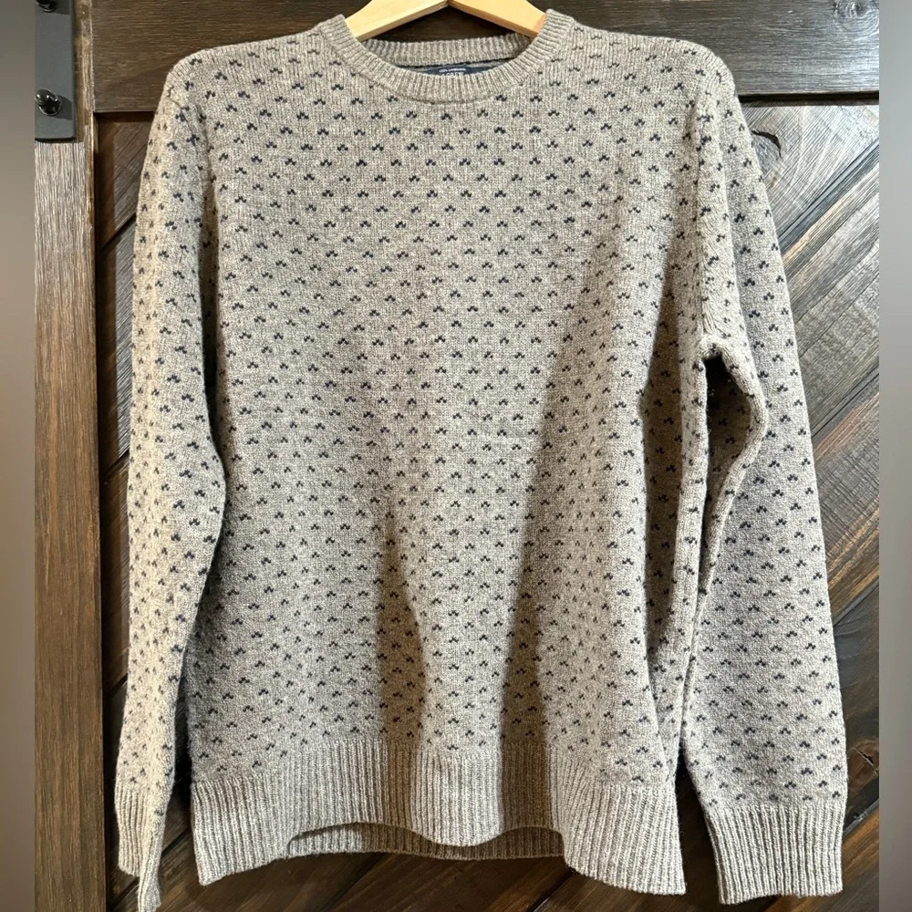 J. Crew Beige Crewneck Sweater with Navy Micro-Pattern